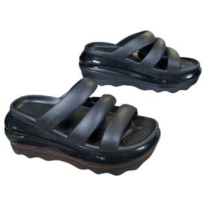 Crocs Mega Crush Triple Strap Black Platform Sandals Womens 6 Mens 4 209562